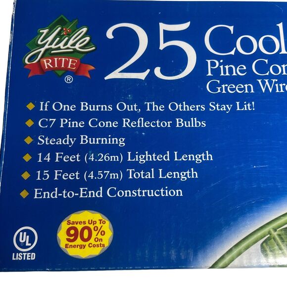 Yule Rite 25 Pine Cone String Lights Cool White Indoor Outdoor Total Length 15ft - Picture 8 of 10